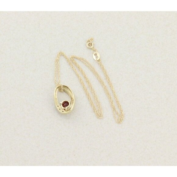 10K Yellow Gold Natural Garnet and Diamond Necklace with 20 inch chain - Picture 8 of 8